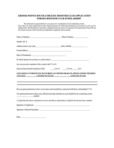 2023 Booster Club Scholarship Information and Application